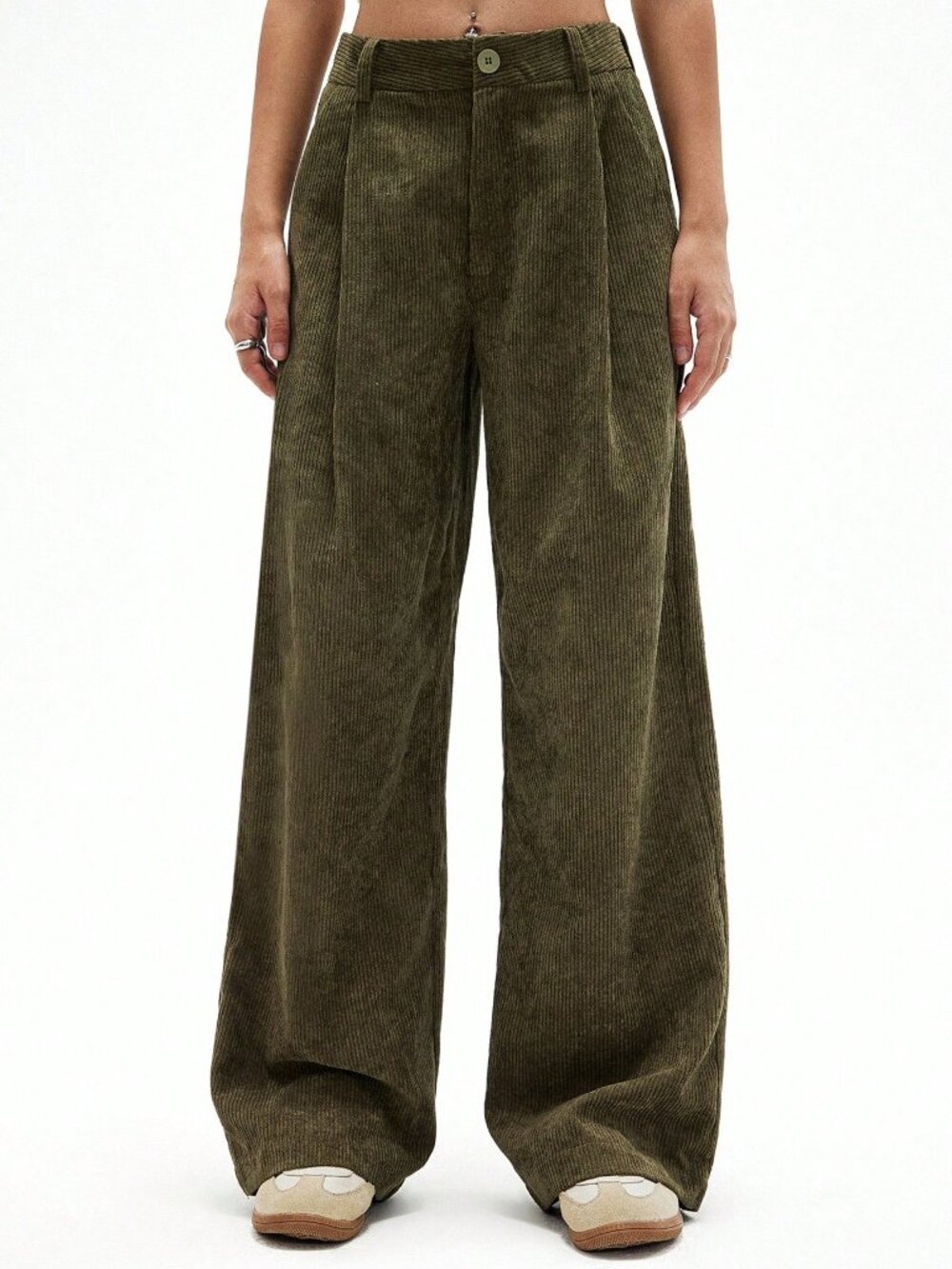 Army Green Casual Women's Straight Leg Pants - Picture 3 of 6